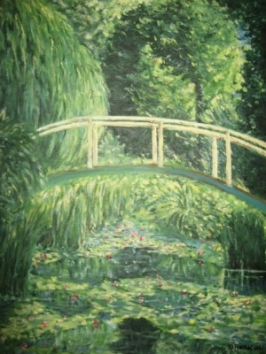 Monet's bridge with water lilies, oil on canvas