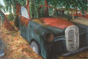 Car cemetery, oil on canvas