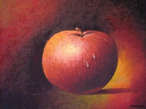 Still life with apple, oil on canvas