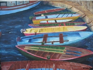 Boats in Limone, oil on canvas