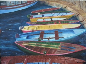 Boats in Limone, oil on canvas