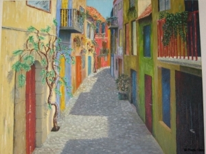 Street in southern Europe, oil on canvas