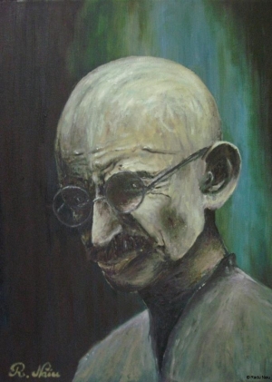 Gandhi suffering, oil on canvas