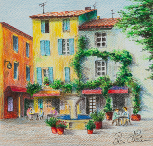 Italian piazza, pencil on paper