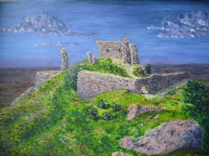 Ruins on a hill, oil on canvas