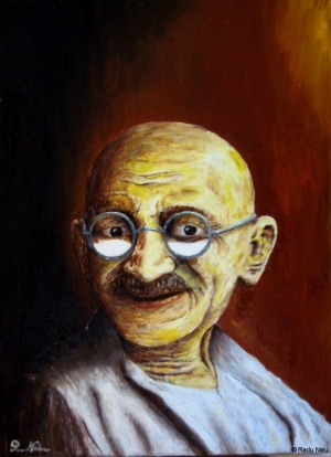 Gandhi happy, oil on canvas