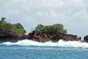 Waves breaking on limestone